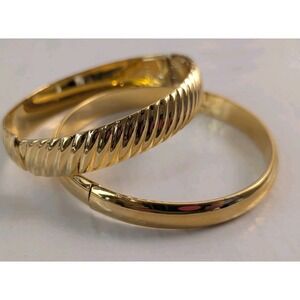 Monet Gold Tone Hinged Bangle Bracelet Lot Textured & Smooth Stackable
